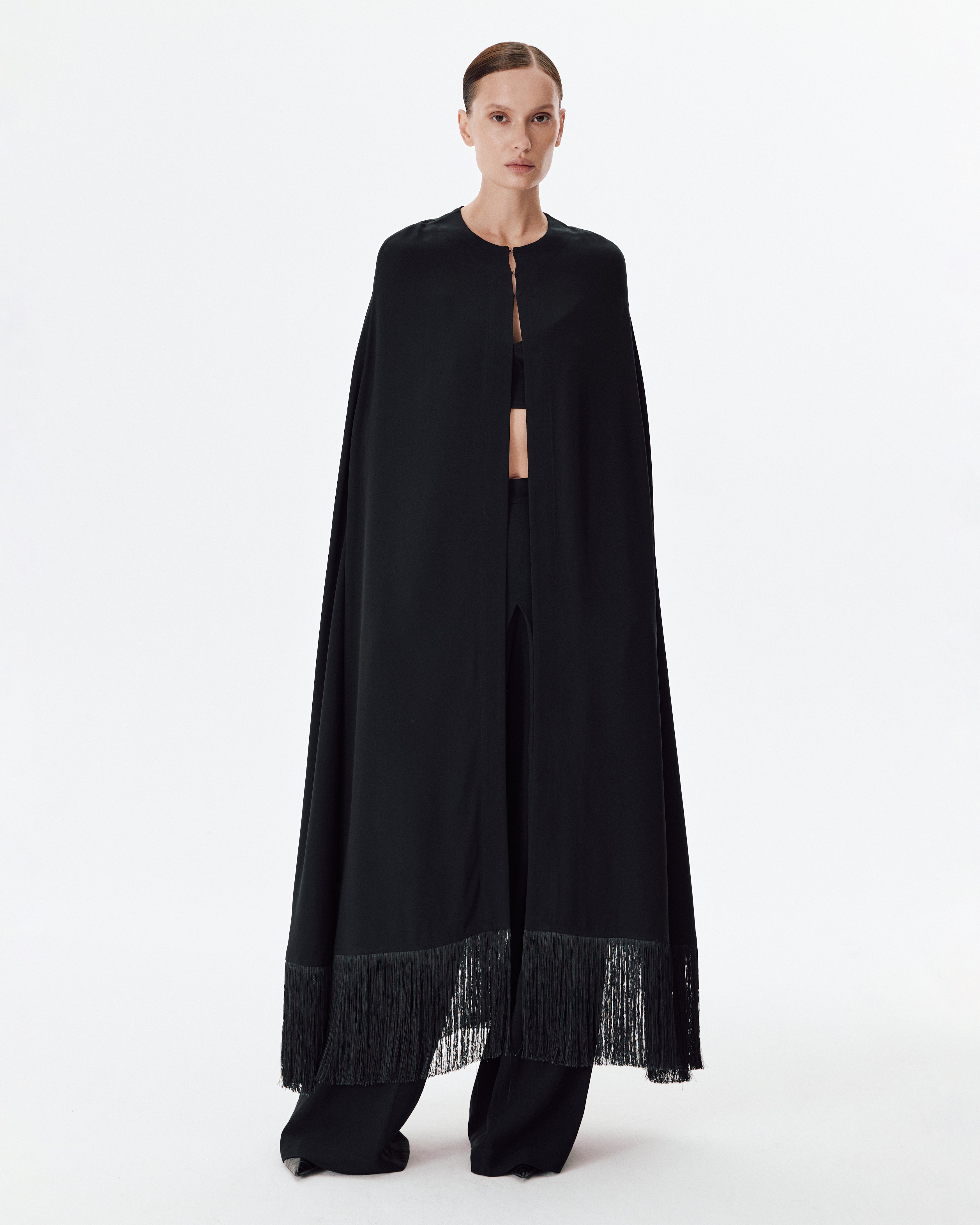 Deco Crepe Cape in Black