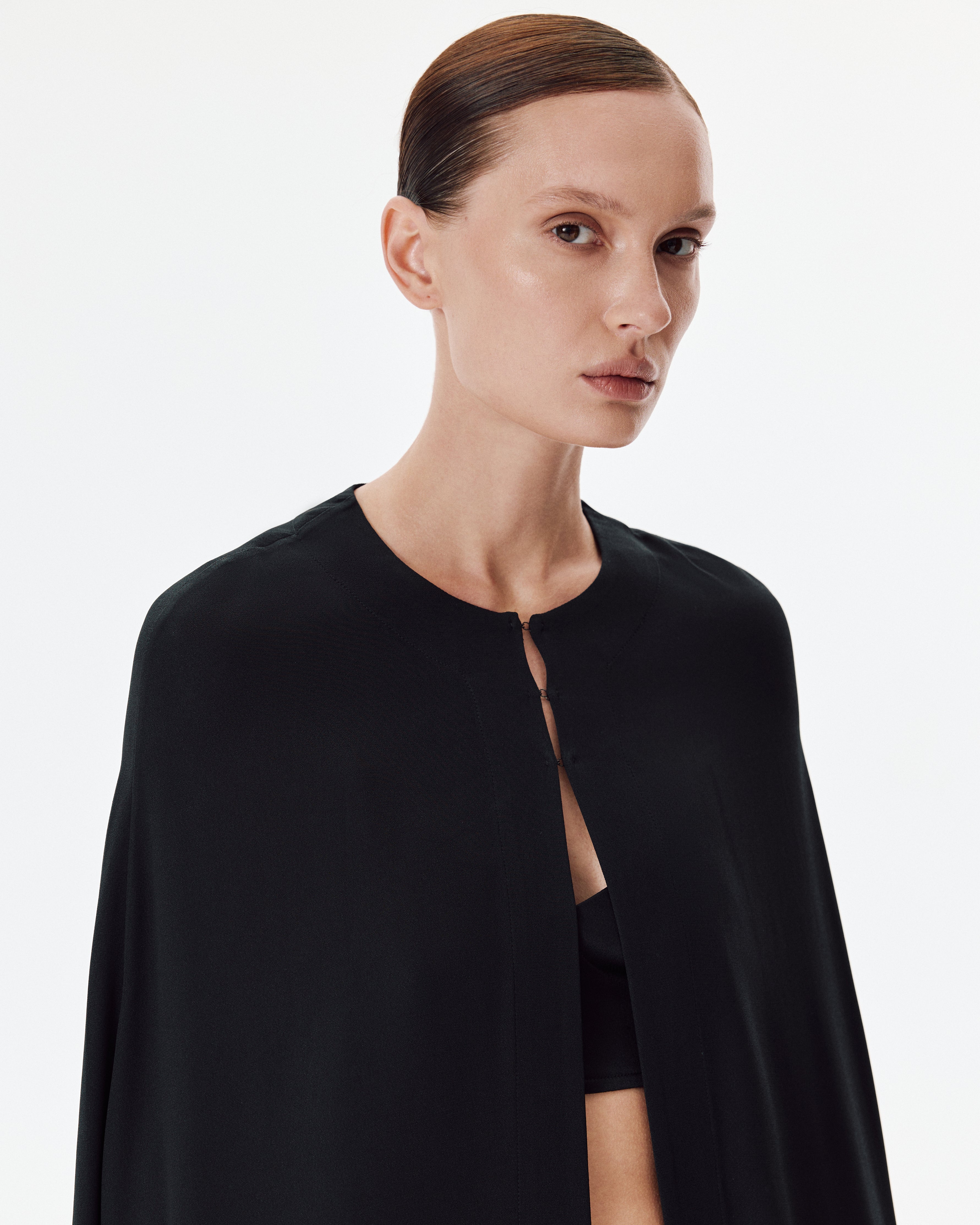 Deco Crepe Cape in Black