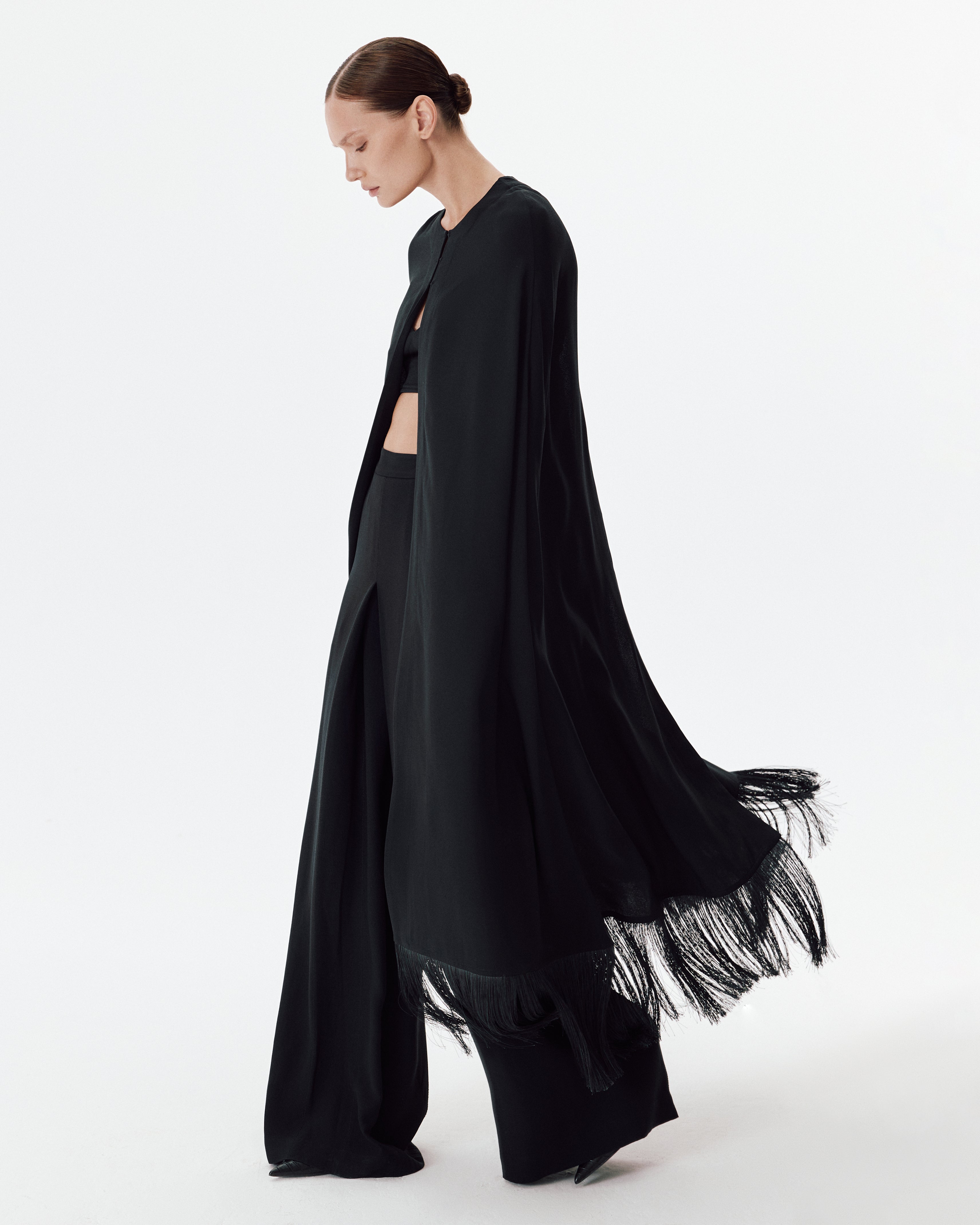 Deco Crepe Cape in Black