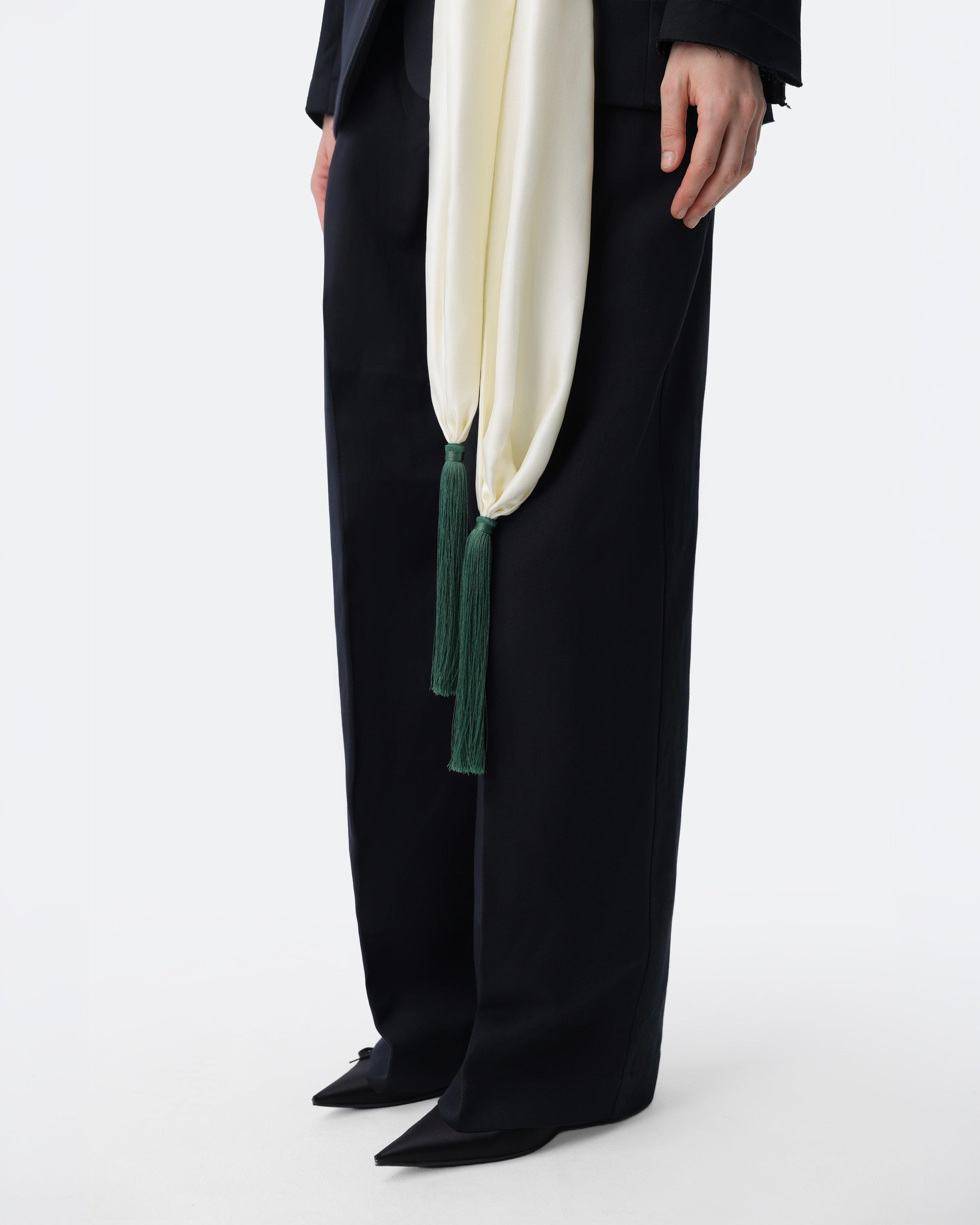 Tassels Scarf Cream & Green