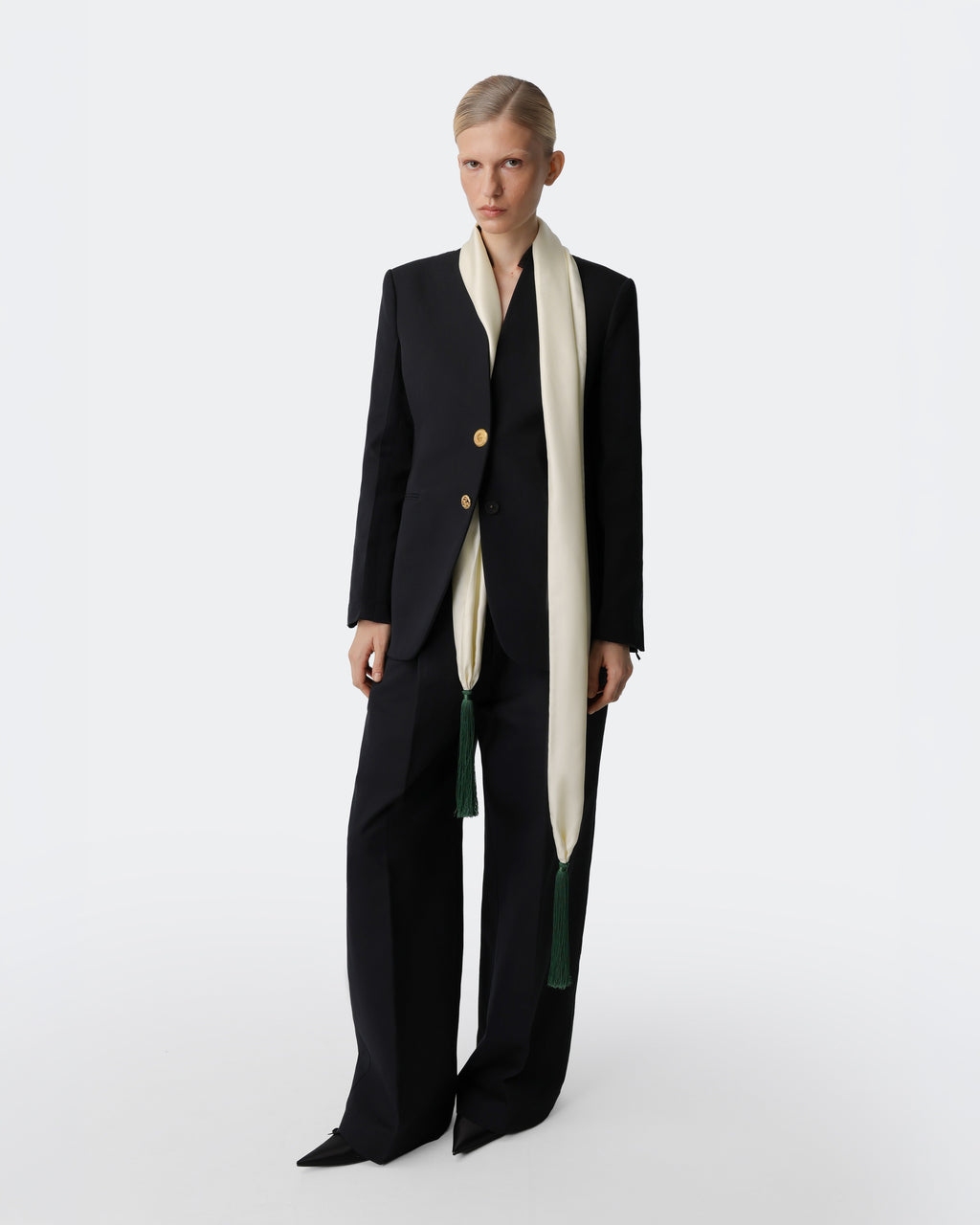 Tassels Scarf Cream & Green