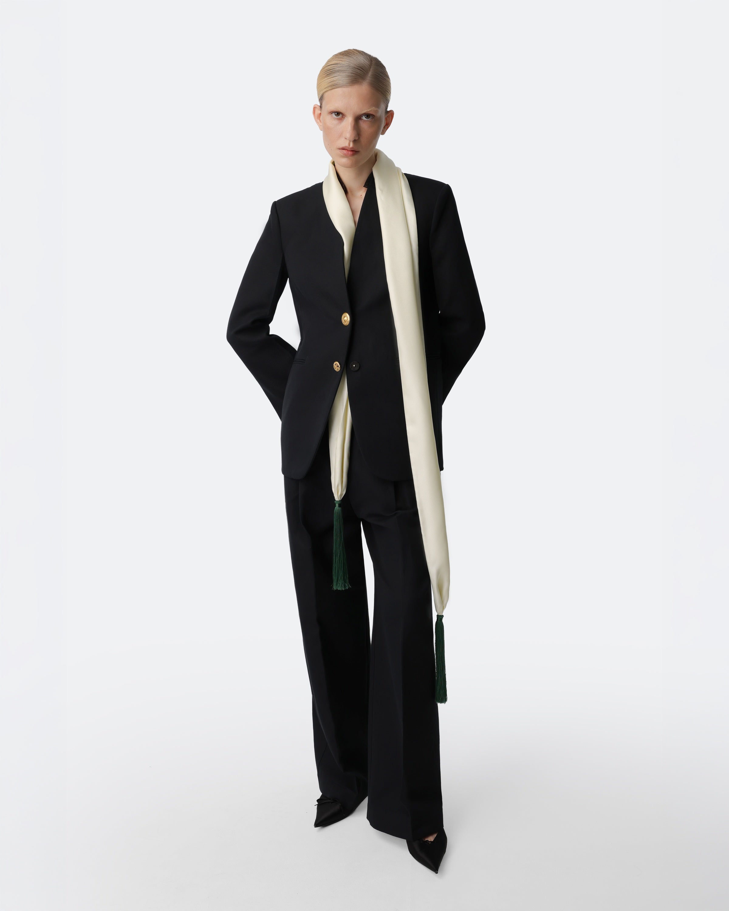 Tassels Scarf Cream & Green